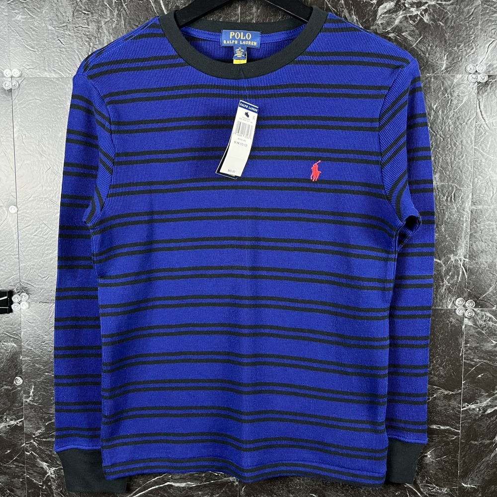 Polo Ralph Lauren Boy's Blue Striped Sleeve Shirt Medium (Women's XS) -New